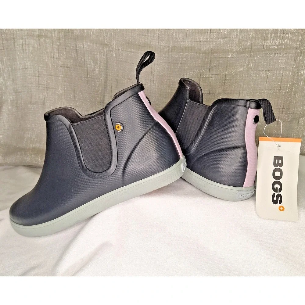 BOGS Kicker Rain Chelsea Boot Women's US 9 Black Gray Lavender Lilac Waterproof